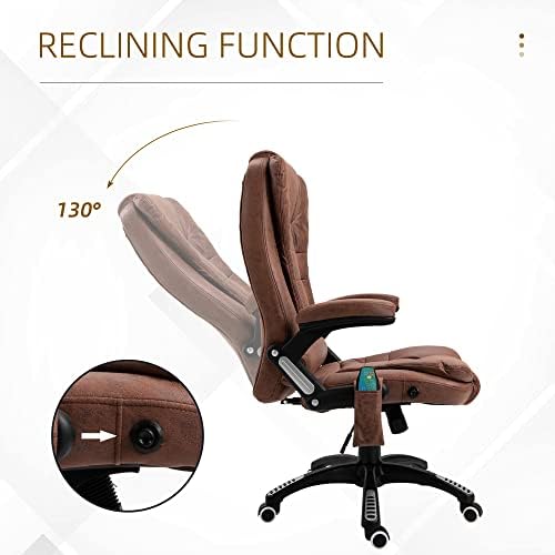 Vinsetto Massage Office Chair Recliner Ergonomic Gaming Heated Home Office Padded Microfiber Cloth & Swivel Base Brown