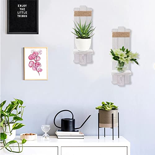 2 Pcs Farmhouse Wall Hanging Candle Sconces - Nordic Style Handmade Wooden Wall-Mount Candle Holders Rustic Hanging Wall Sconces For Bedroom Living Room Kitchen Bathroom(Grayish White) #TOP2