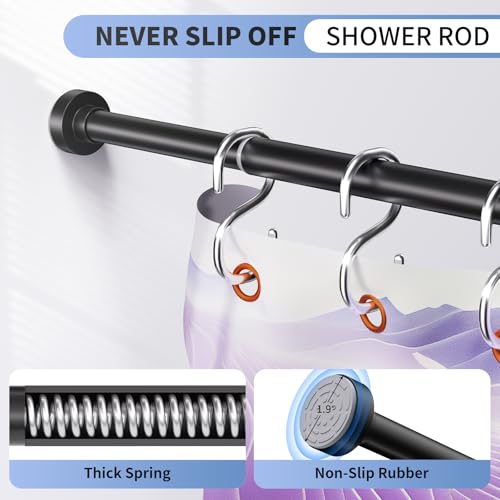 Image of Black Shower Curtain Rod 34-82 Inches(2.8-6.8ft) Never Rust Adjustable Shower Rod Spring Tension Non Slip No Drilling Shower Rods for Bathroom Garland Window