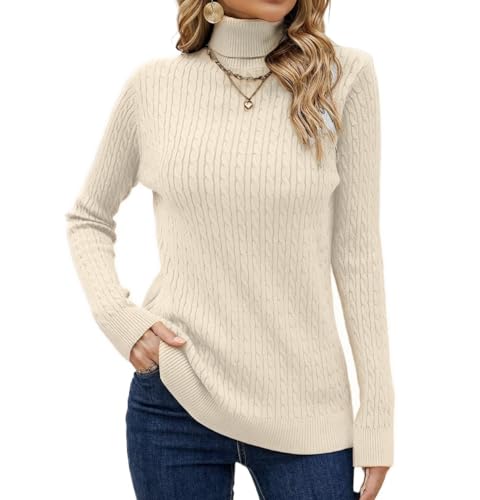 Image of SANGTREE Women's Cable Knit Sweater Long Sleeve Turtleneck Tops | Unmatched Softness| Lightweight Comfort| Rib Knit Cuffs| All Season Versatility| Suitable for Various Combinations