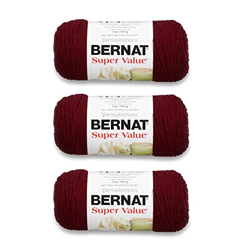 Bernat Super Value Yarn for Crocheting Soft, Burgundy, 3-Pack