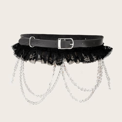 Womens Chain Belts Lace Studded Layered Metal Punk Body Chain Belt PU Leather Waist Belt Goth Partywear3