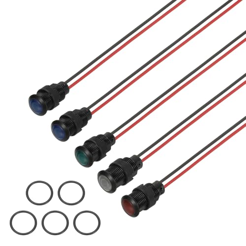 PATIKIL 12mm 4 Color Signal Indicator Lights, 5 Pack AC/DC 12-24V Panel Mount Waterproof Warning Lamps for Industrial Electrical Car Motorcycles Boats Directional Dash Light, Black