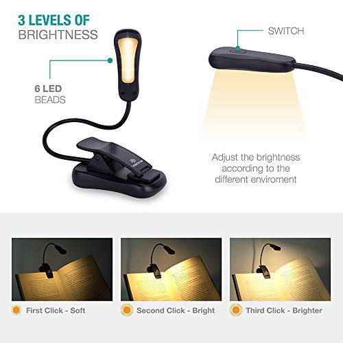 Vekkia Book Light Set With Charger, Clip On Reading Light In Bed With 3 Brightness, Up To 60 Hrs, Rechargeable, Eye-Care Warm Led For Read Before Bed (Incl Travel Case, Cable) #TOP2
