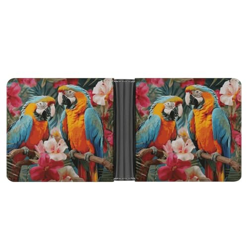 asbwuo Tropical Plants and Parrots Leather Bifold Wallet with 2 Hidden Pockets 6 Card Slots Slim Wallets for Cash, Cards, and ID
