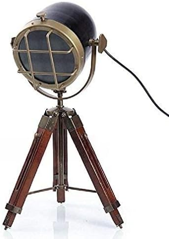NauticalMart Vintage Brass Finish Black Metal Table Tripod Lamp