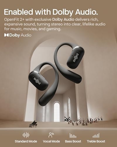 SHOKZ NEW OpenFit 2+ Open-Ear Headphones, Dolby Audio Enabled, Comfortable Earbuds with Soft Ear Hooks, 48H Playtime, IP55 Water-Resistant, USB-C Fast Charging, Wireless Charging, Carrying Bag, Black - 3