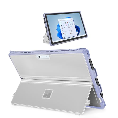 SSS·GRGB Case Fit 12.3' Microsoft Surface Pro 7 Plus/7/6/5/4/LTE, Protective Rugged Cover Case, with Stylus Pen Holder, Compatible with Type Cover Keyboard,Transparently&Purple