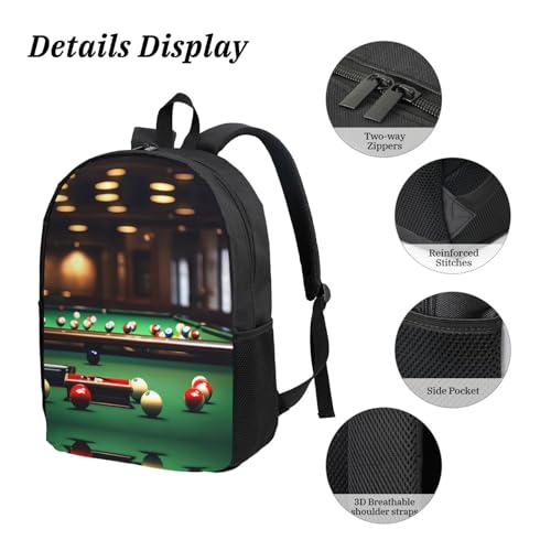 Sac à dos imprimé billard noir léger collège avec trousse et sac repas - 5