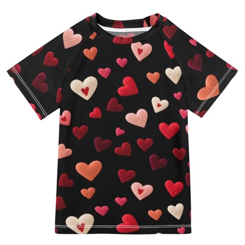 ALAZA Boys Swim Shirts Toddler Rash Guard Short Sleeve Rashguard Embroidery Hearts Print UPF 50+ 11-12T