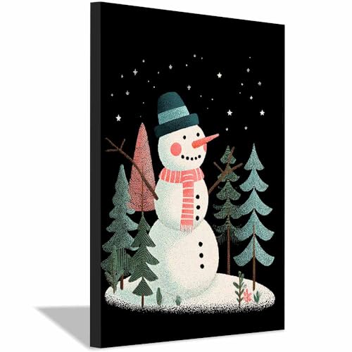 Tableau de Noël toile moderne bonhomme de neige cadeau idéal pour décoration maison