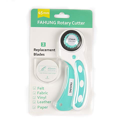 Fahung 45mm Rotary Cutter for Fabric Rotary Cutter with Safety Lock Includes 2 Pcs Replacement Blades Fabric Cutter Wheel for Sewing