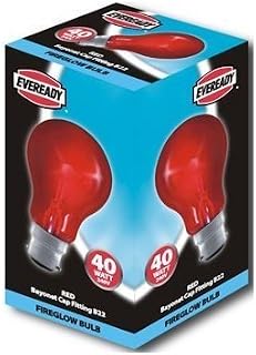2 X 3 x EVEREADY 40W FIREGLOW Effect BC B22 B22d Light Bulbs, Bayonet Cap, Red Glow GLS Incandescent Lamps, Brooder/Incubator/ Flame Effect Electric Fires/ Decorations, 150 Lumen, Mains 240V