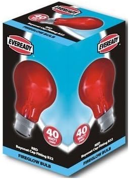 2 X 3 x EVEREADY 40W FIREGLOW Effect BC B22 B22d Light Bulbs, Bayonet Cap, Red Glow GLS Incandescent Lamps, Brooder/Incubator/ Flame Effect Electric Fires/ Decorations, 150 Lumen, Mains 240V