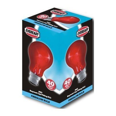Eveready,Bombillas incandescentes de 40 W con efecto de luz de fuego BC B22 B22d, casquillo de bayoneta, bombillas incandescentes GLS de color rojo, 150 lúmenes, 240 V de corriente 40.0W 240.0V Cover
