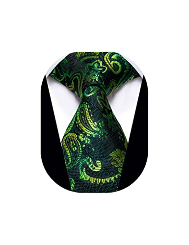 Image of YourTies Green Tie for Men Silk Paisley Men's Necktie Woven Jacquard Formal Business Party Wedding Designer