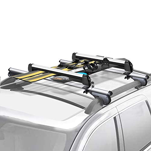 FIVKLEMNZ 31" Aluminum Universal Ski & Snowboard Roof Rack, Ski Board Roof Carrier, Fits for Most Vehicles Equipped Crossbars, Fits Up to 6 Pairs Skis or 4 Snowboards