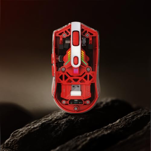 Image of Wireless Mouse with Transparent Shell and RGB Lighting, Dual-Mode Bluetooth & 2.4GHz, Adjustable DPI, Cyberpunk Style for Office, Gaming, and Creative Work, Red (MKE 830)