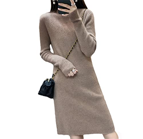 Robe tricotée 100% laine de cachemire d'hiver haut de gamme pour femme en kaki foncé