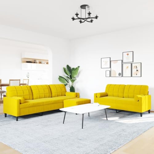 RMIHSJG Samt Sofagarnitur 3-TLG mit Hocker, Modernes Wohnzimmer Sofa Set mit Metallgestell, Bequeme Couchgarnitur für Wohnbereich, Sitzgruppe mit Polsterung und – Bild 3