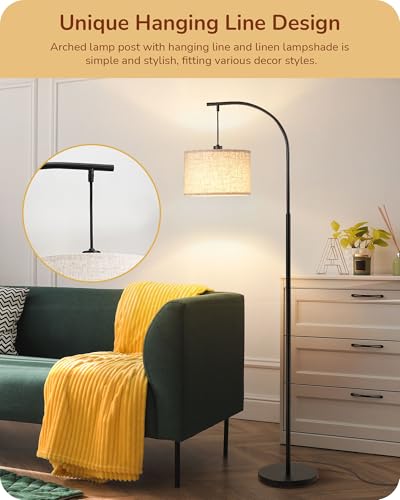 Edishine Modern Arc Floor Lamp With Beige Linen Drum Shade & Heavy Base thumb #1