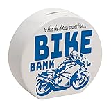 Bike Bank Spardose in blau zum Thema Motorradkauf und Motorrad Fahren schöne Sparbüchse Geschenk für Sparfüchse die Träume eines Bikers mögen oder Sich ihren eigenen Traum