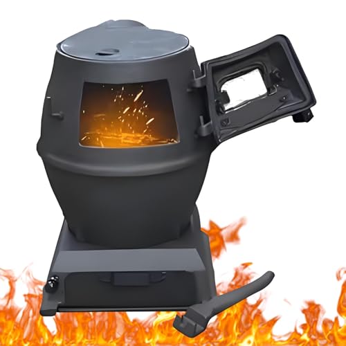Stufa a legna in ghisa, senza fumo, con finestra di visualizzazione in vetro, per cucinare in interni ed esterni, campeggio, barbecue e patio, piccola