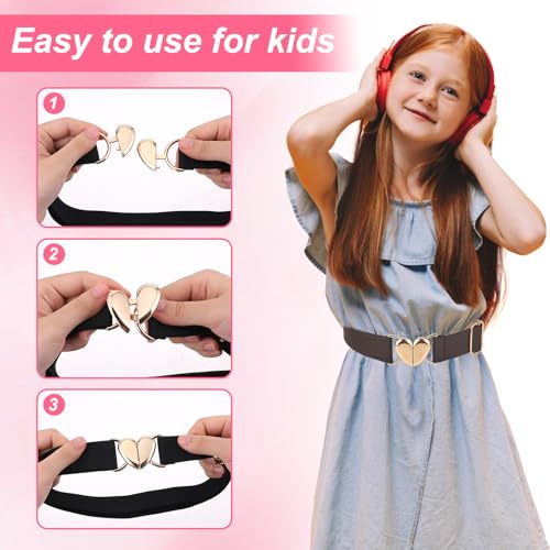 Molain 2 Pcs Kids Elastic Belt for Girls Waist Size 15-30", Adjustable Toddler Heart Buckle Stretch Belts for Boys Girls3