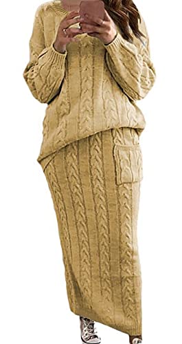 CHARTOU Women's Winter Chunky Cable Knit Long Skirt 2 Piece Outfi...