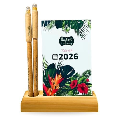 Image of 2026 Eco-Friendly Desk Calendar with Wooden Stand & Plantable Seed Pens - Sustainable 2026 Calendar Planner for Home & Office - Zero Waste New Year Gift & Grow Your Own Plant Kit by Bombay Greens