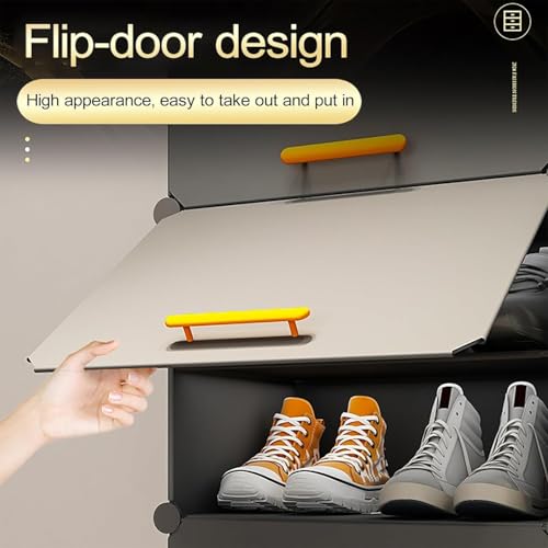 Image of Modular Shoe Rack Organizer with Drawer Storage, Multi-Layer Foldable Shoe Cabinet with Dustproof Doors for Home Entryway Bedroom (Grey-HG, 8-Door)