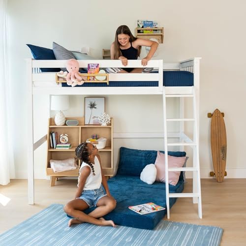 Image of Max & Lily High Loft Bed, Twin Bed Frame for Kids, White