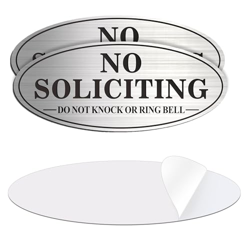 no soliciting sign 2 pack self-adhesive aluminum metal no solitation do not knock or ring bell sign 70 x 30 inches fade resistang signs for office and home brushed nickelblack