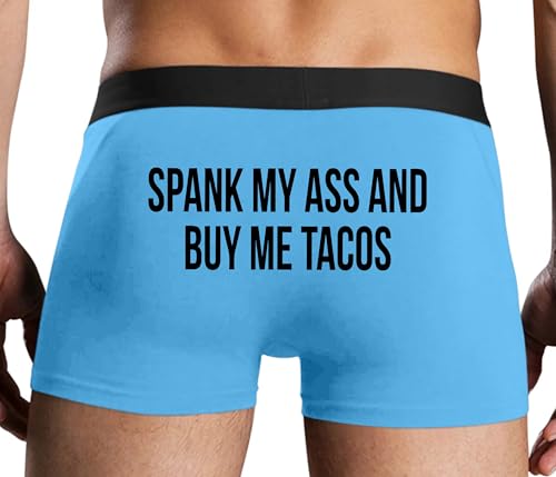 Knaughty Knickers Spank My Ass And Buy Me Tacos - Flirty Fun Suggestive Blue Mens Boxer Brief Sexy Adult Design