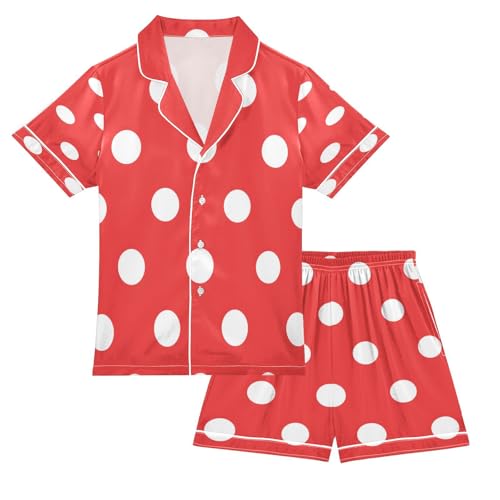 ALAZA Hipster Polka Dot Satin Pajamas Set Short Sleeve Button Down Sleepwear Summer Pjs 2 Piece