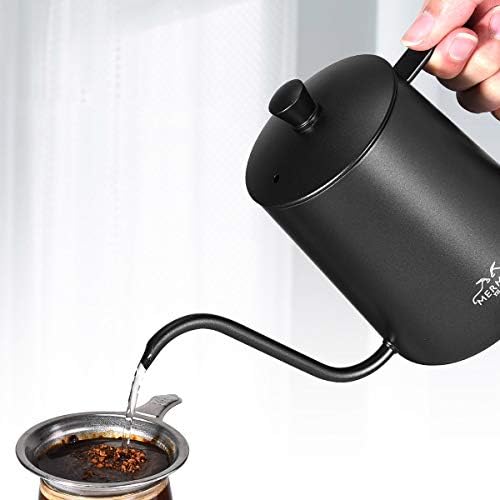 MERMOO YILAN Coffee Pot Pour Over Kettle Stainless Steel Gooseneck Kettle Hand Drip Coffee Kettle 21oz (Black)