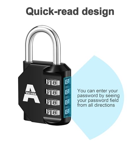 Image of Vervida Combination Padlock for Locker 4-Digit Combo Lock Outdoor Waterproof Padlock for Gym Locker Locks Luggage Lock Optional Letters-F, 2 Pack, Black-F