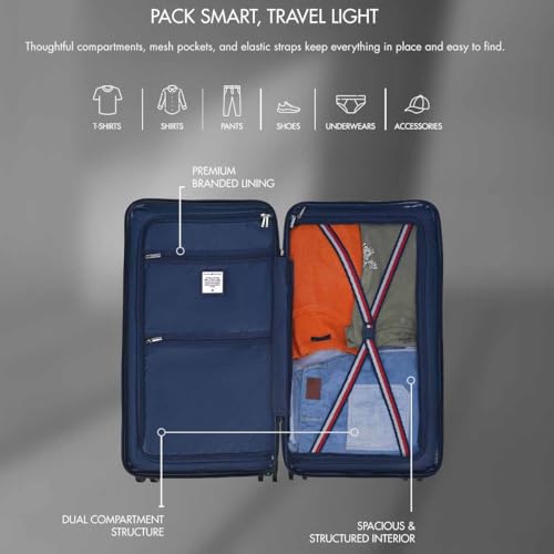 Image of Tommy Hilfiger Cabin Size Luggage Duke - Navy |Carry-On Trolley Bag with TSA Lock |360 Spinner Wheels |Telescopic Handle |Hardshell PC Suitcase | Laptop Compartment | 56cm | 44L Capacity