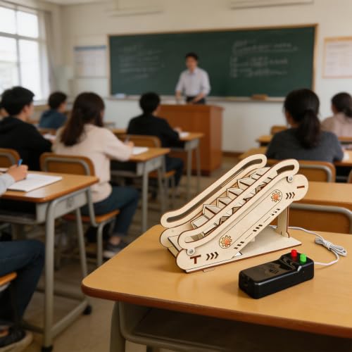 Classroom Science Activity Wooden Escalator Model for Ages 7-14, Gear-Driven Build with Slot Assembly, Natural Wood Finish, and Desk Display Use Escalator Building Model Wooden Science Gear Toy - Image 4
