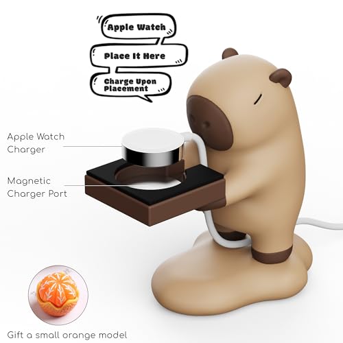 RISOKOKU for Apple Watch Charger Stand Holder Compatible with Apple Watch Series Ultra2/Ultra/SE2/10/9/8/7/6/SE/5/4/3/2/1(49mm,46mm,45mm,44mm,42mm,41mm,40mm,38mm),Cute Capybara iWatch Charging Dock - Image 5