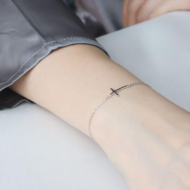 925 Sterling Silver Cross Bracelet for Women - Adjustable 1.1mm Dainty Chain Bracelets with Cross, Cute Tiny Cross Pendant Charm Link Chain Faith Gifts for Women Friends Confirmation Anniversary Birthday - 6+2 Inches - Image 8