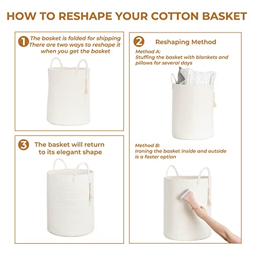 Goodpick White Laundry Basket With Handles, Tall Woven Laundry Hamper For Clothes, Towels, Pillows, Toys, Decorative Blanket Basket For Living Room, Bedroom, Playroom, 16 X 20 Inches #TOP6