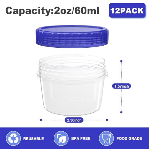 SGKSUN Meal Prep Containers Reusable 12Pcs - 2 OZ Sald Dressing Container to Go With Leak-Proof Twist Top Lids, Plastic Seasoning Containers, Picnic essentials