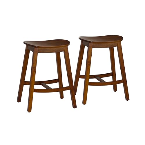 Linon Carli Brown Wooden Backless 26 Inch Seat Height Counter Stool Set of 2 by Linon - Used condition - Image 3