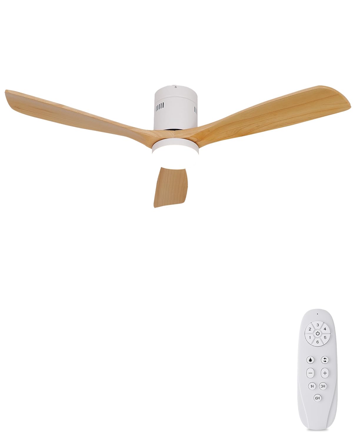 Drewniany wentylator sufitowy z oświetleniem ściemnialnym LED, 24 W, cichy silnik DC 38 W, 132 cm, drewniany wentylator sufitowy z światłem, pilot zdalnego sterowania z funkcją pamięci, 6