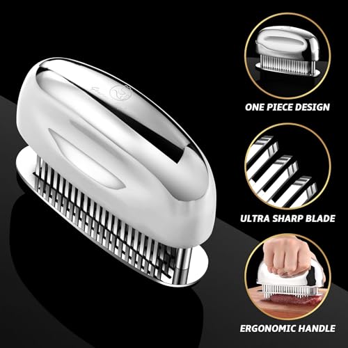 Meat Tenderizer Tool, Easy to Clean, One Piece Design - No Disassembly Needed, Ultra Sharp Needle Blades 100% Stainless Steel, Heavy-Duty Kitchen Gadgets, Meat Needle, Cooking Gadget for Tenderizing