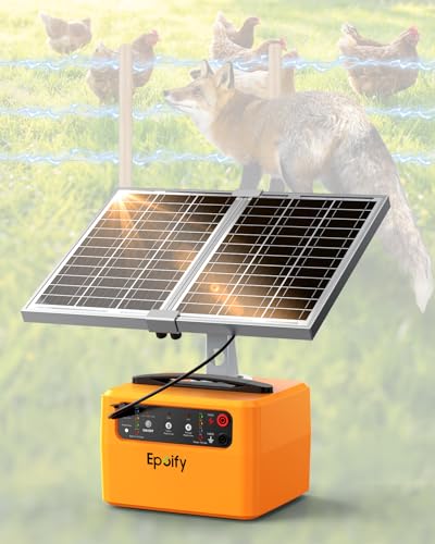 Solar Electric Fence Charger 30 Mile, 0.3-1.5 Joule Adjustable Fence Energizer with 12000mAh Battery&Voltage Display, Solar+AC Powered Electric Fence Charger for Livestock, Deer and Raccoon Control