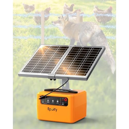 30-Mile Solar Electric Fence Charger for Livestock Safety, 0.3-1.5 Joules Adjustable Energizer with 12000mAh Battery, 24/7 Solar Fence Charger with Smart Voltage Display for Raccoon, Deer Co