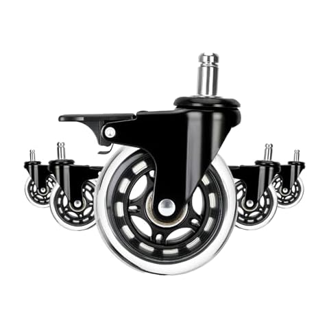 LONGADS Office Chair Caster Wheels with Brakes 5 Packs 3 in for Hardwood Floors and Low Pile Carpet,Heavy Duty Quiet Swivel Replacement -Made from Soft Premium Pu Rubber-Black Cover