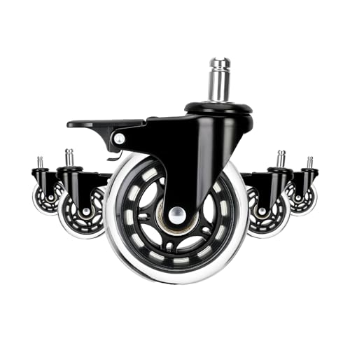 LONGADS Office Chair Caster Wheels with Brakes 5 Packs 3 in for Hardwood Floors and Low Pile Carpet,Heavy Duty Quiet Swivel Replacement -Made from Soft Premium Pu Rubber-Black